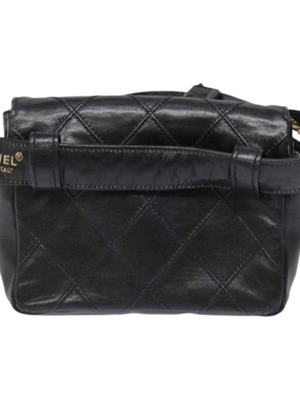 CHANEL Bicolore Turn Lock Chain Waist bag Leather Black Gold CC Auth yk14627